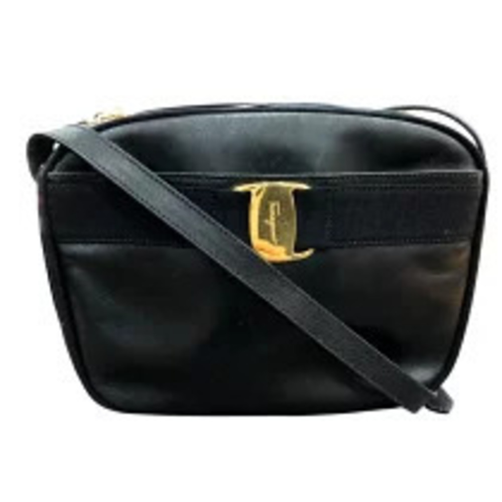 Salvatore Ferragamo Vara Leather Navy Shoulder Bag Blue